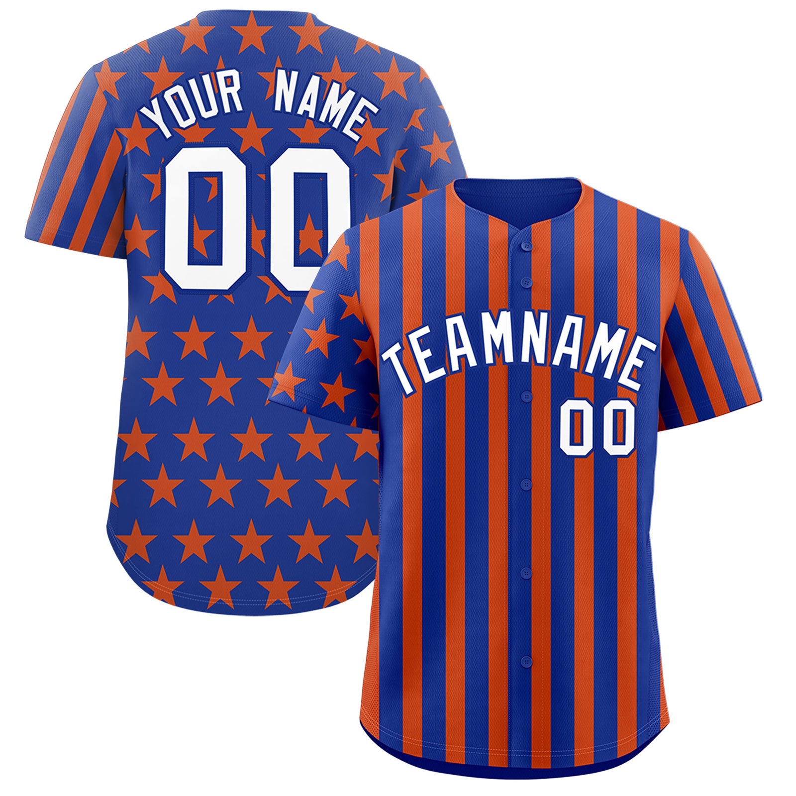 Custom Royal Blue Orange American Flag Graffiti Pattern Baseball Jersey| KXKSHOP