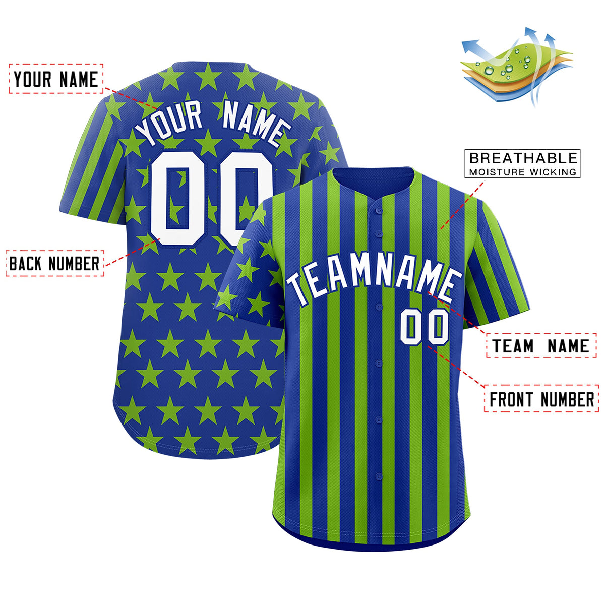 Custom Royal Blue Neon Green American Flag Graffiti Pattern Baseball Jersey| KXKSHOP