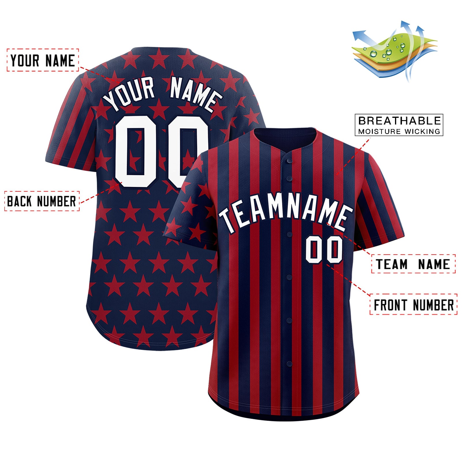 Custom Navy Red American Flag Graffiti Pattern Baseball Jersey| KXKSHOP