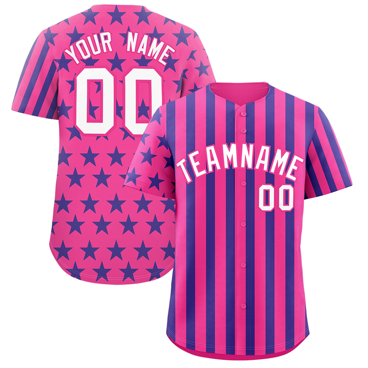 Custom Pink Royal Blue American Flag Graffiti Pattern Baseball Jersey| KXKSHOP