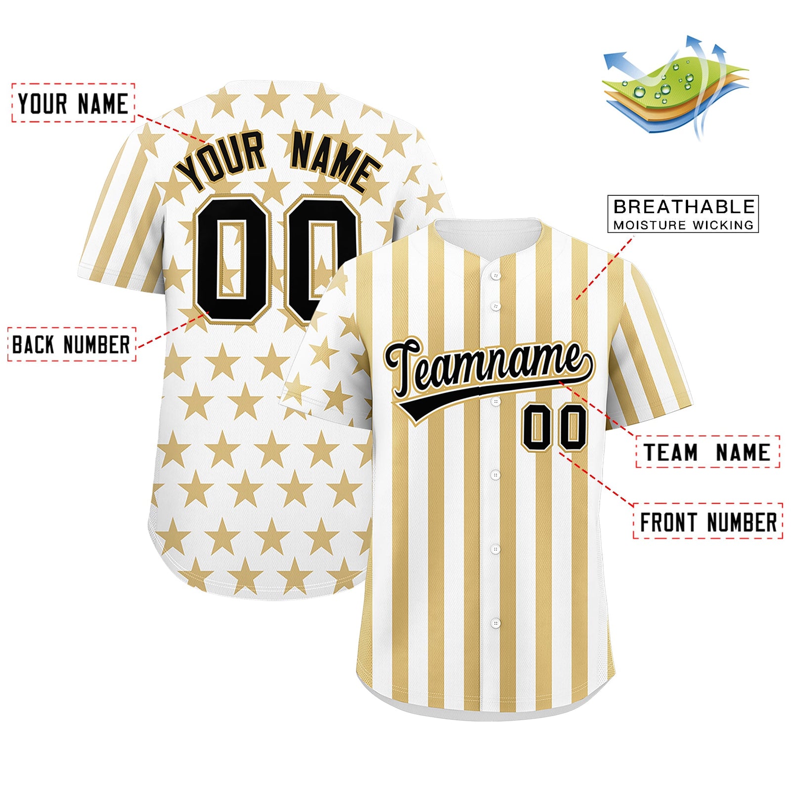 Custom White Old Gold American Flag Graffiti Pattern Baseball Jersey| KXKSHOP