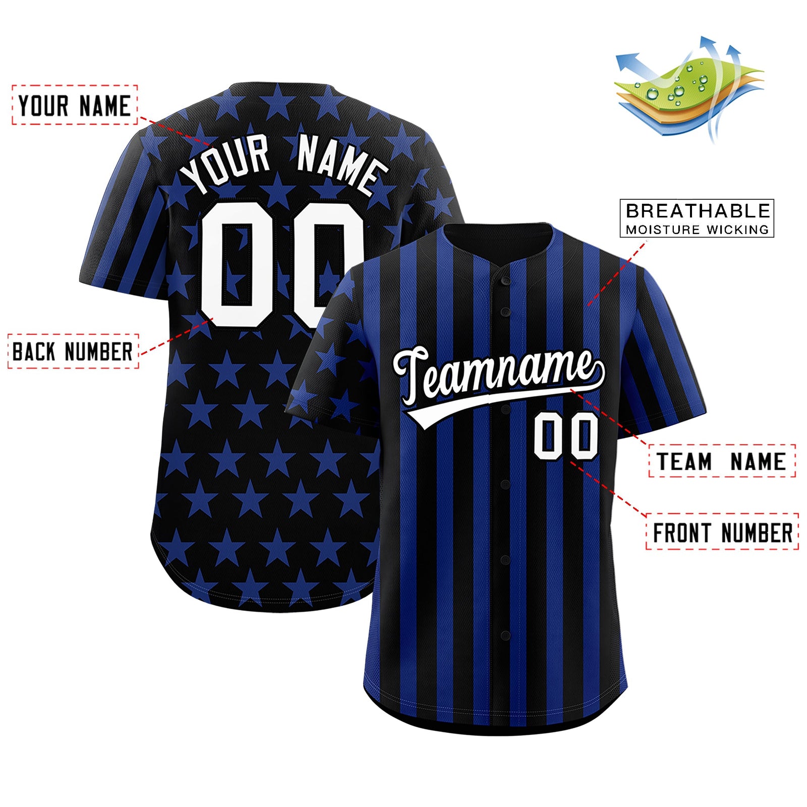 Custom Black Royal Blue American Flag Graffiti Pattern Baseball Jersey| KXKSHOP