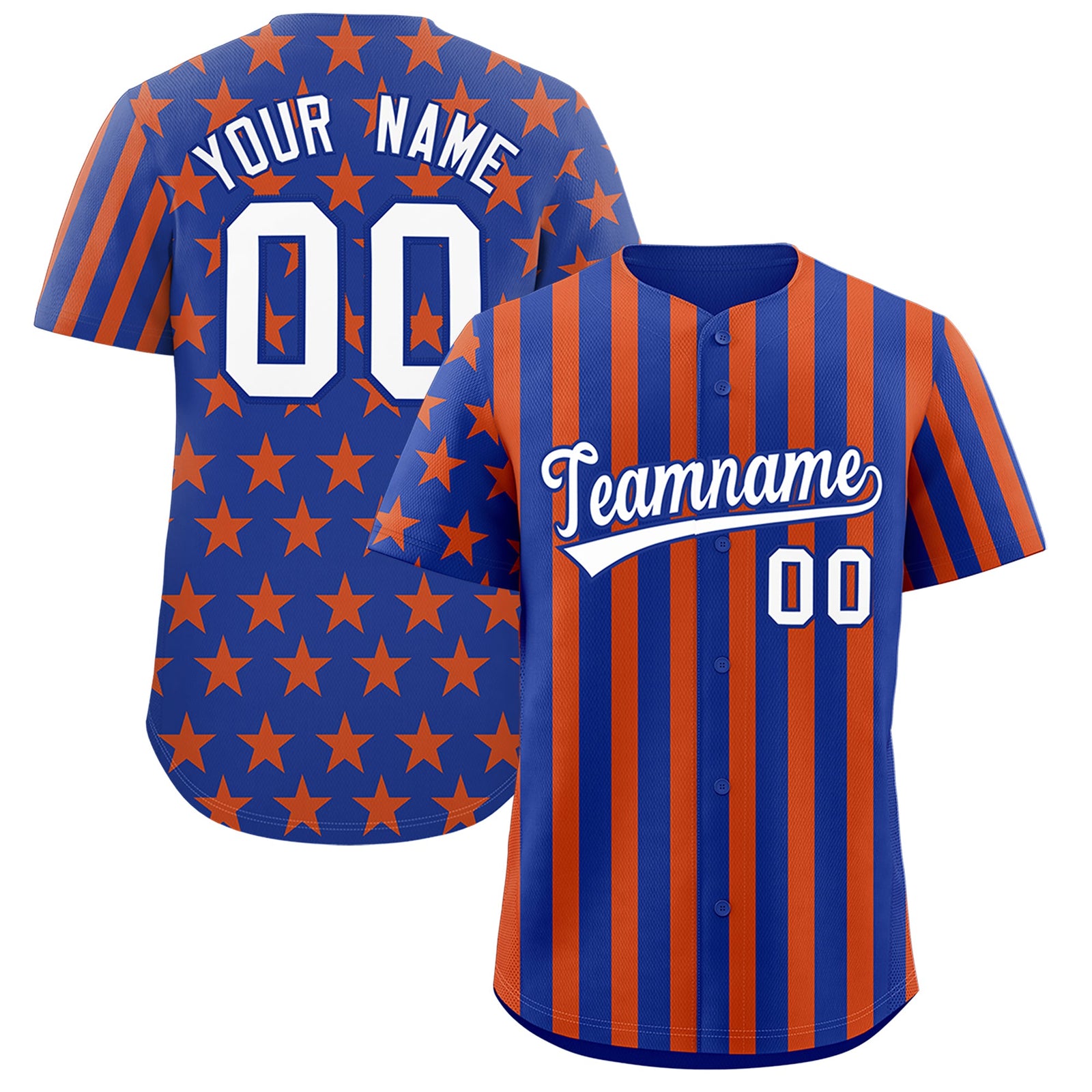 Custom Royal Blue Orange American Flag Graffiti Pattern Baseball Jersey| KXKSHOP