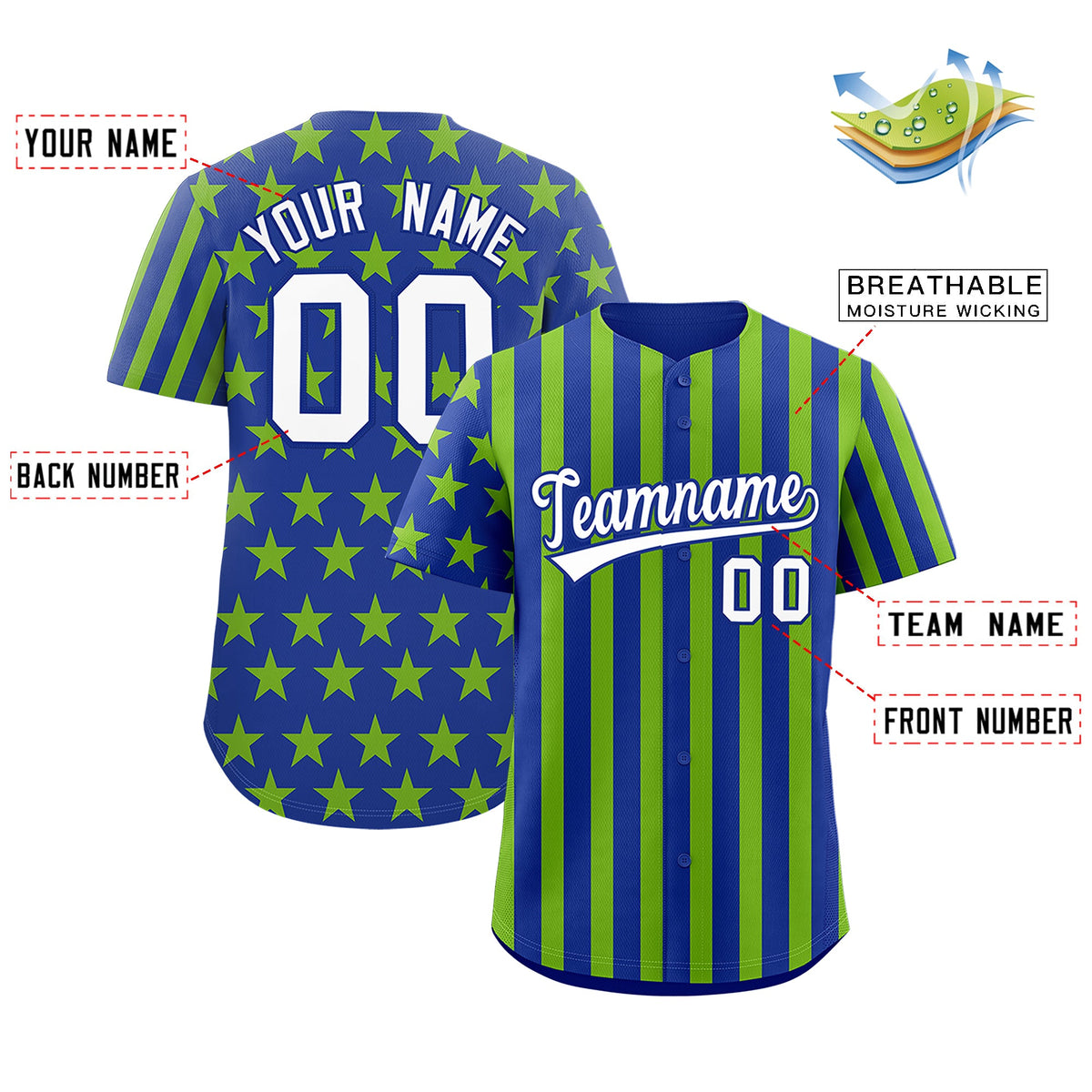 Custom Royal Blue Neon Green American Flag Graffiti Pattern Baseball Jersey| KXKSHOP