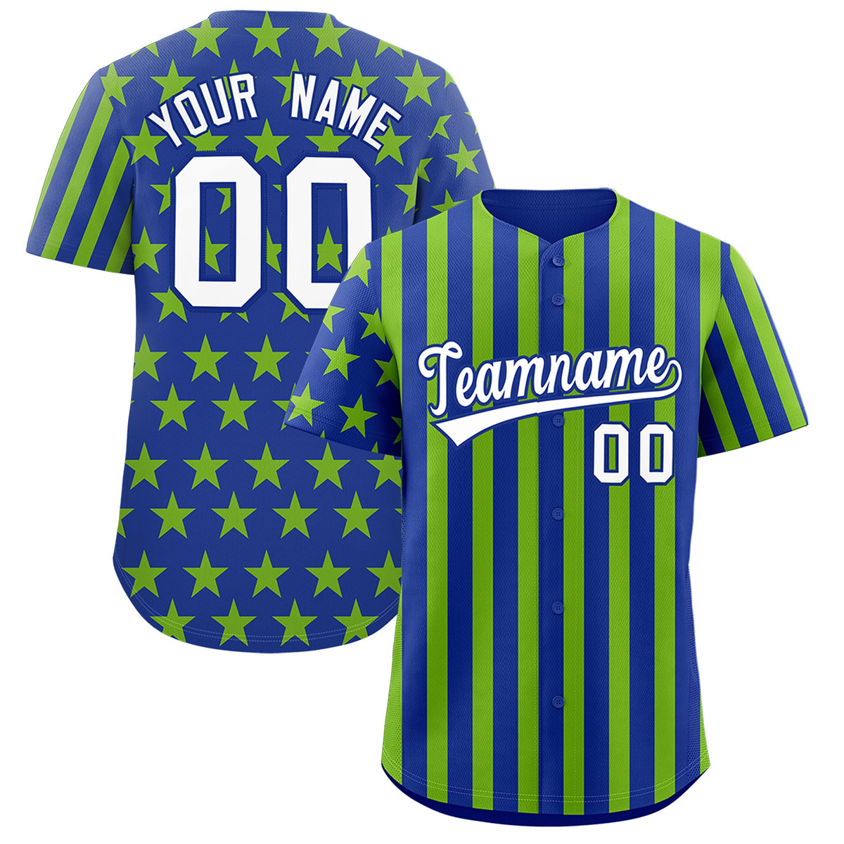 Custom Royal Blue Neon Green American Flag Graffiti Pattern Baseball Jersey| KXKSHOP