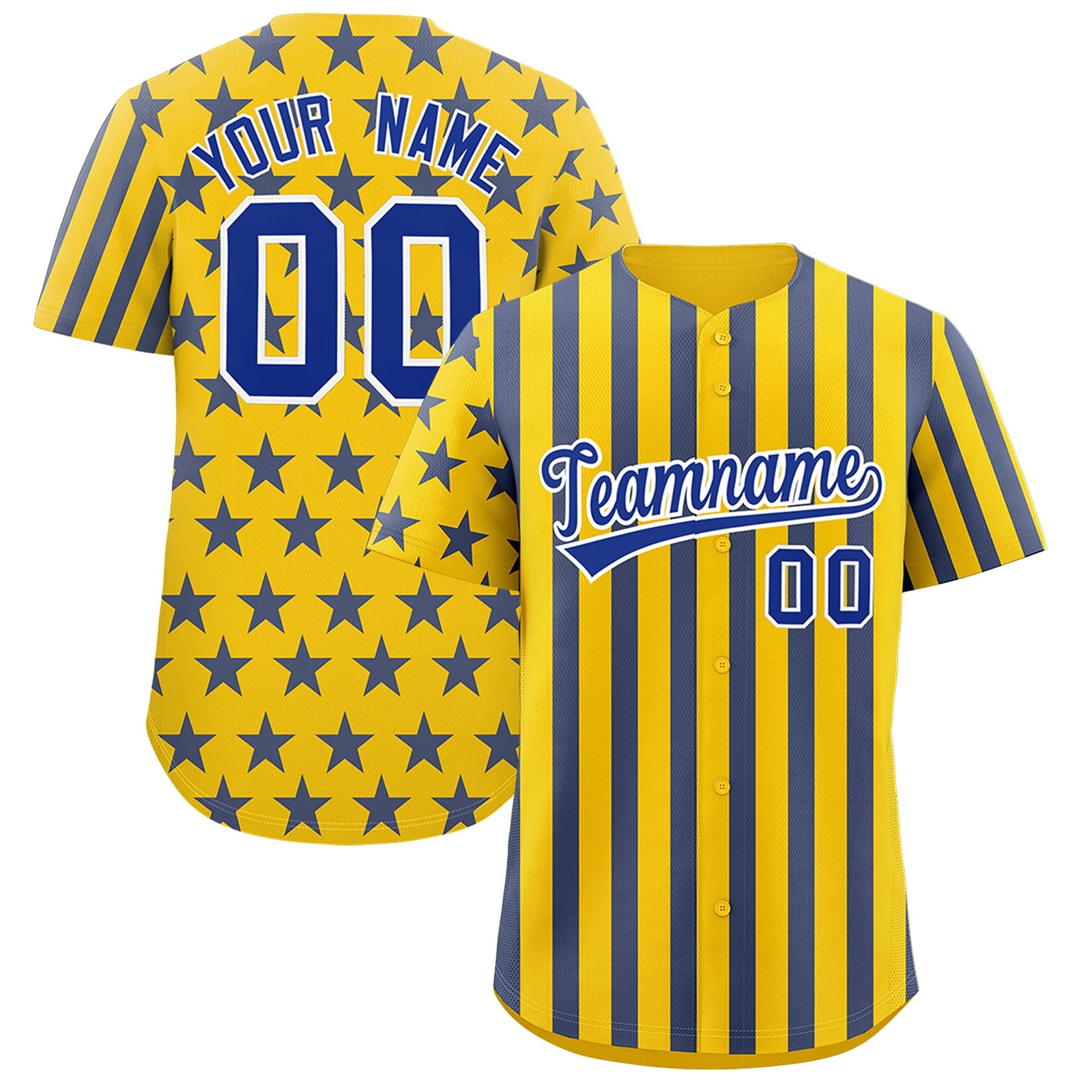 Custom Gold Royal Blue American Flag Graffiti Pattern Baseball Jersey| KXKSHOP