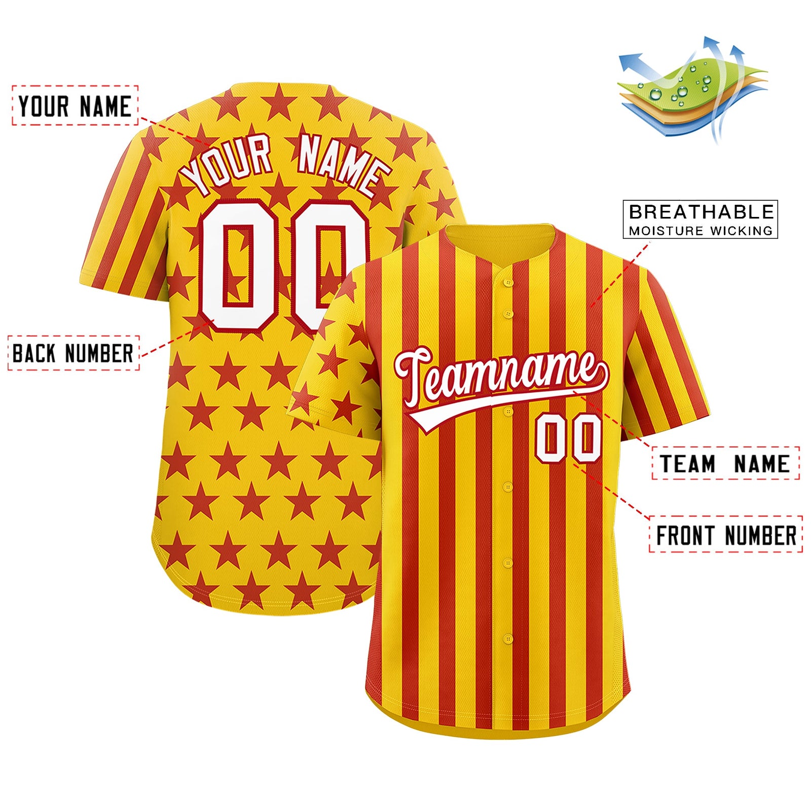 Custom Gold Red American Flag Graffiti Pattern Baseball Jersey| KXKSHOP