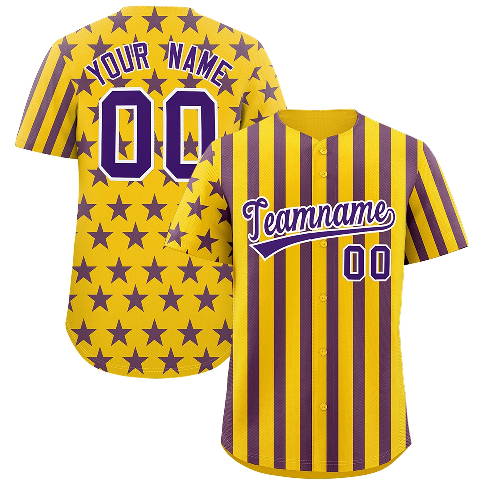 Custom Gold Purple American Flag Graffiti Pattern Baseball Jersey| KXKSHOP