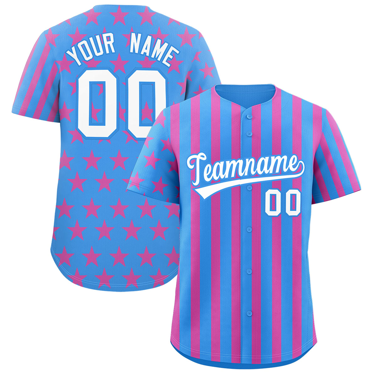 Custom Powder Blue Pink American Flag Graffiti Pattern Baseball Jersey| KXKSHOP