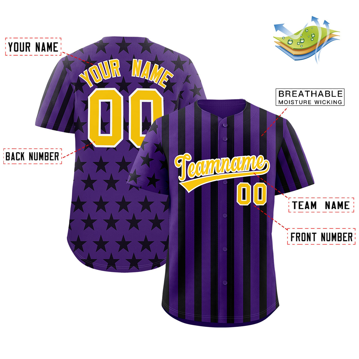 Custom Purple Black American Flag Graffiti Pattern Baseball Jersey| KXKSHOP