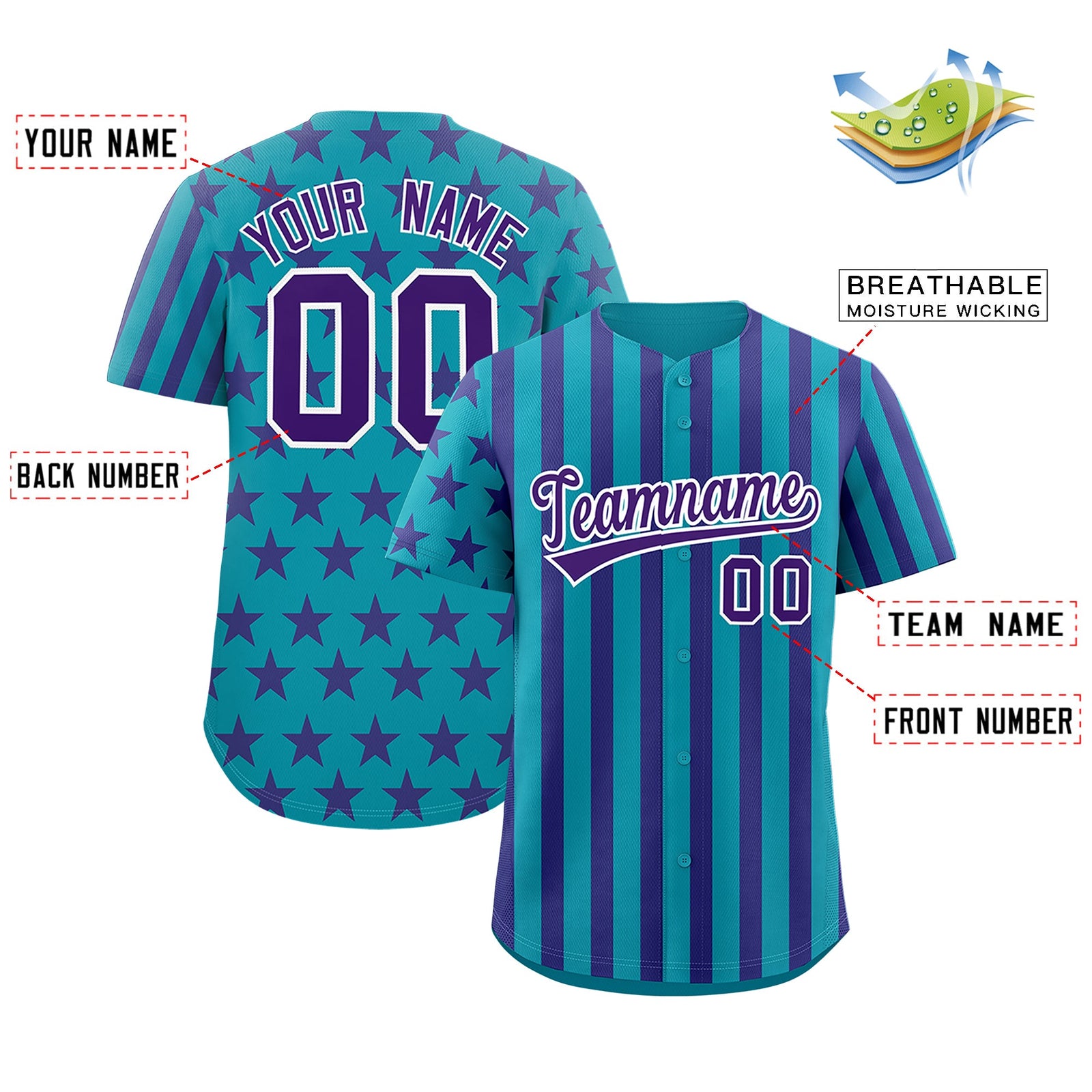 Custom Teal Purple American Flag Graffiti Pattern Baseball Jersey| KXKSHOP