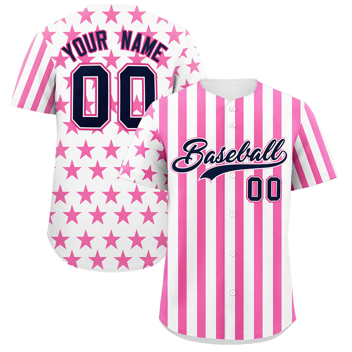 Custom White Pink American Flag Graffiti Pattern Baseball Jersey| KXKSHOP