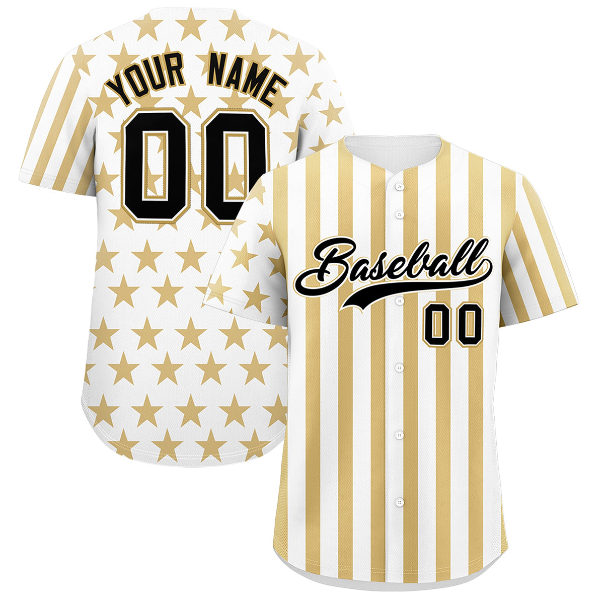 Custom White Old Gold American Flag Graffiti Pattern Baseball Jersey| KXKSHOP