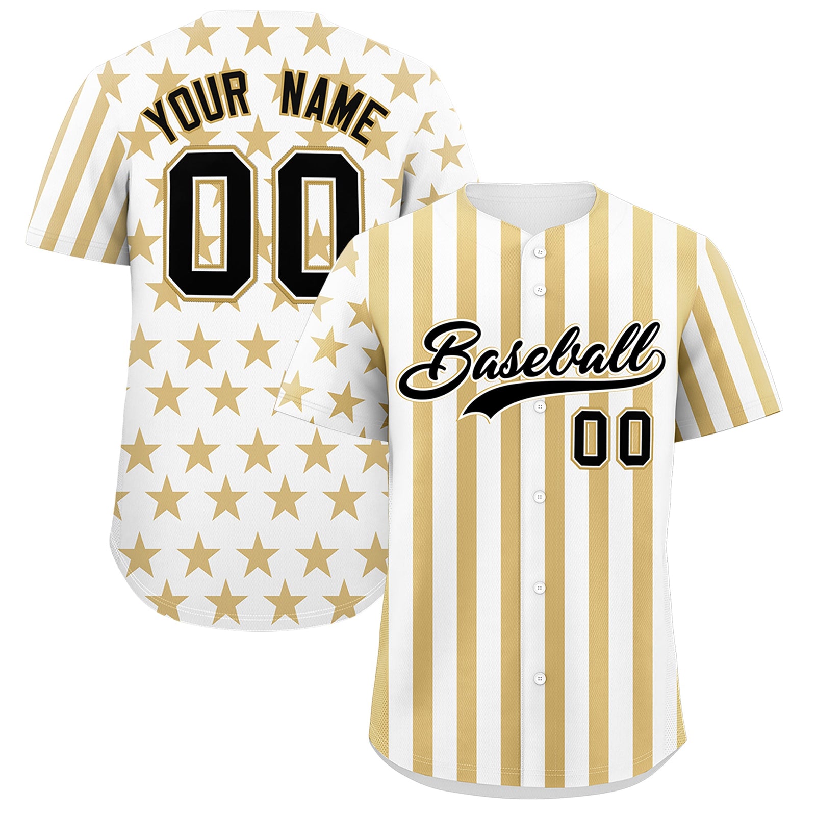 Custom White Old Gold American Flag Graffiti Pattern Baseball Jersey| KXKSHOP