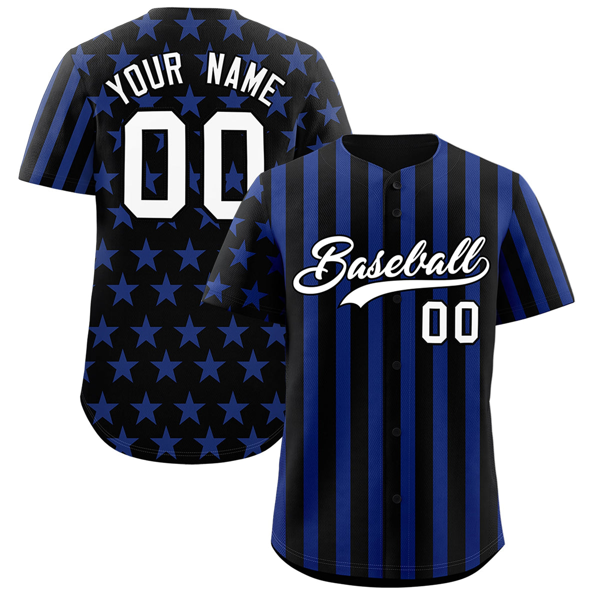 Custom Black Royal Blue American Flag Graffiti Pattern Baseball Jersey| KXKSHOP