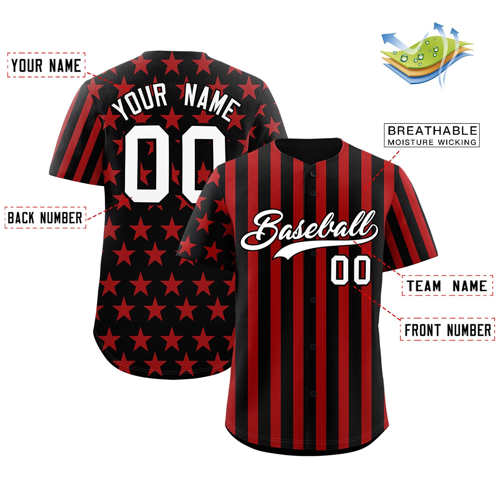 Custom Black Red American Flag Graffiti Pattern Baseball Jersey| KXKSHOP