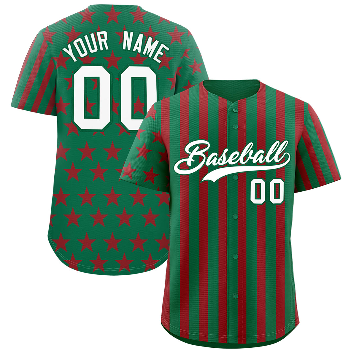 Custom Kelly Green Red American Flag Graffiti Pattern Baseball Jersey| KXKSHOP