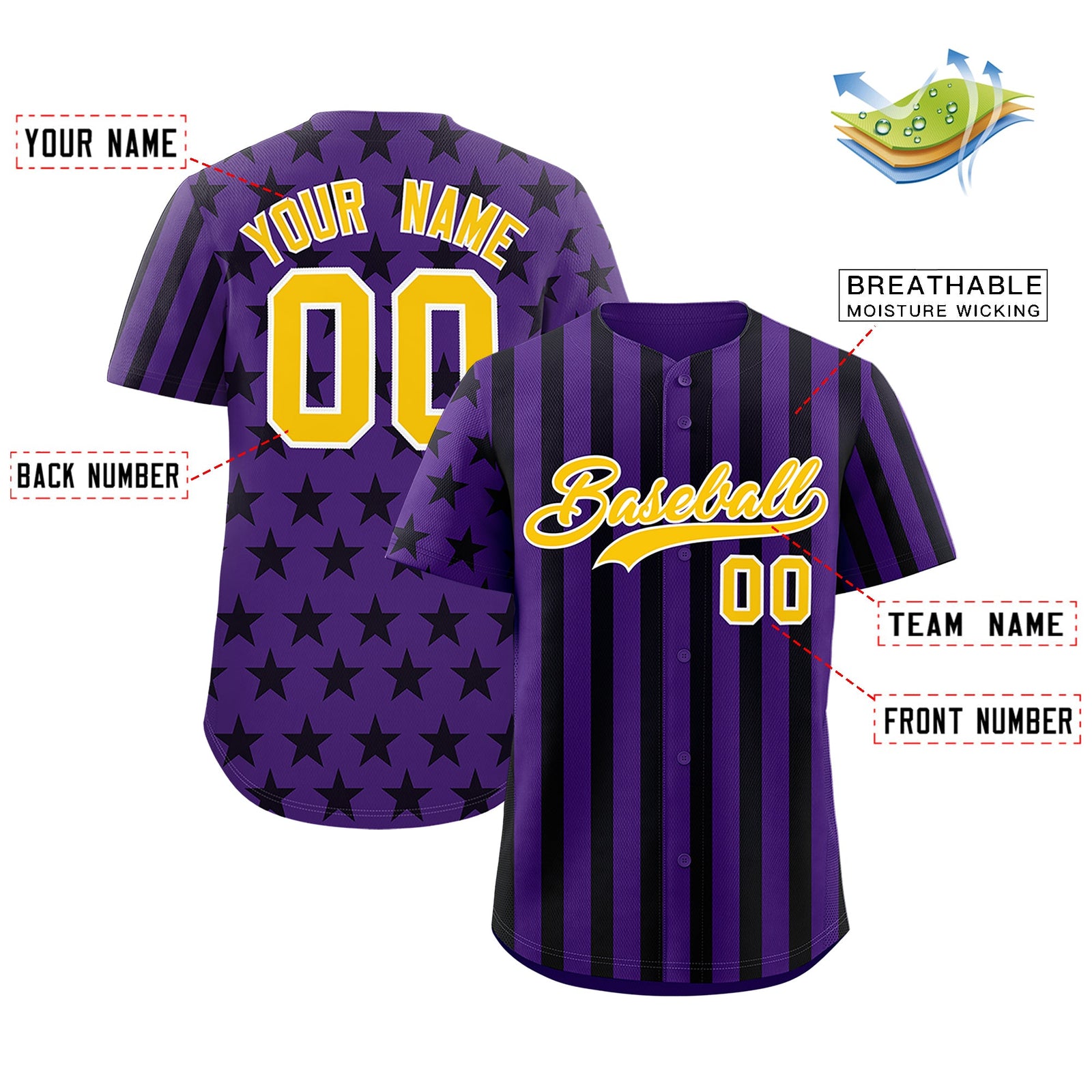 Custom Purple Black American Flag Graffiti Pattern Baseball Jersey| KXKSHOP