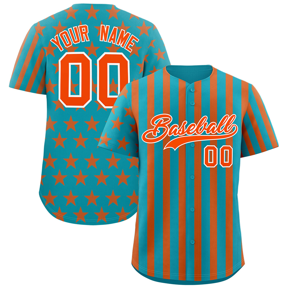Custom Aqua Orange American Flag Graffiti Pattern Baseball Jersey| KXKSHOP