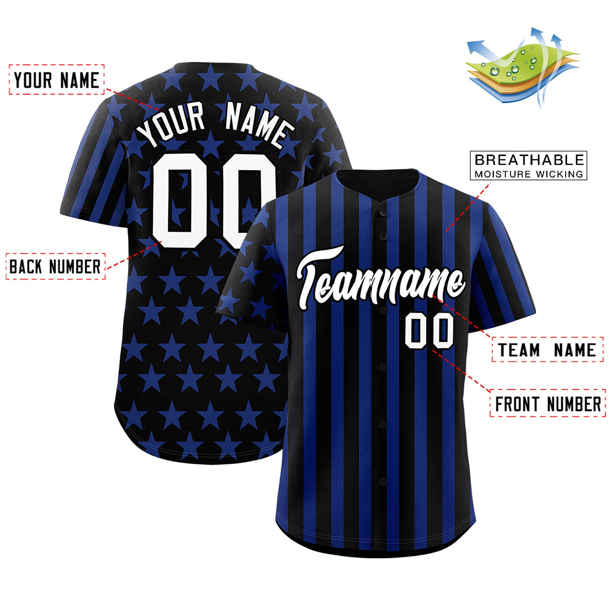 Custom Black Royal Blue American Flag Graffiti Pattern Baseball Jersey| KXKSHOP