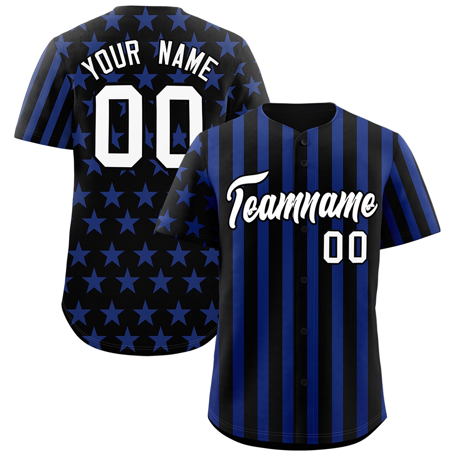 Custom Black Royal Blue American Flag Graffiti Pattern Baseball Jersey| KXKSHOP