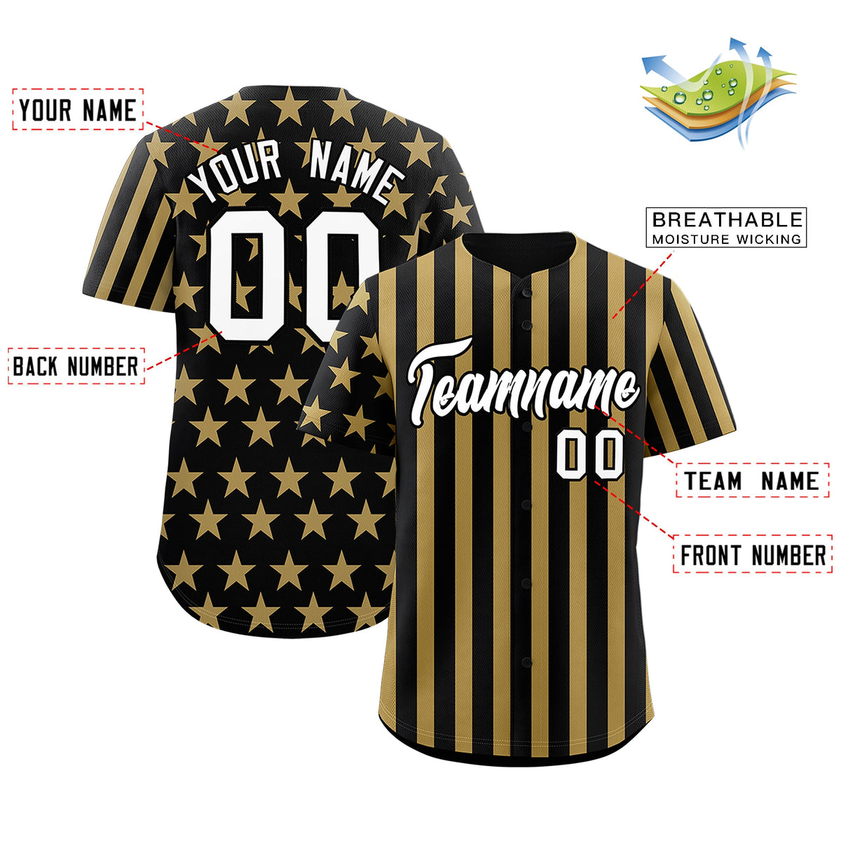 Custom Black Old Gold American Flag Graffiti Pattern Baseball Jersey| KXKSHOP