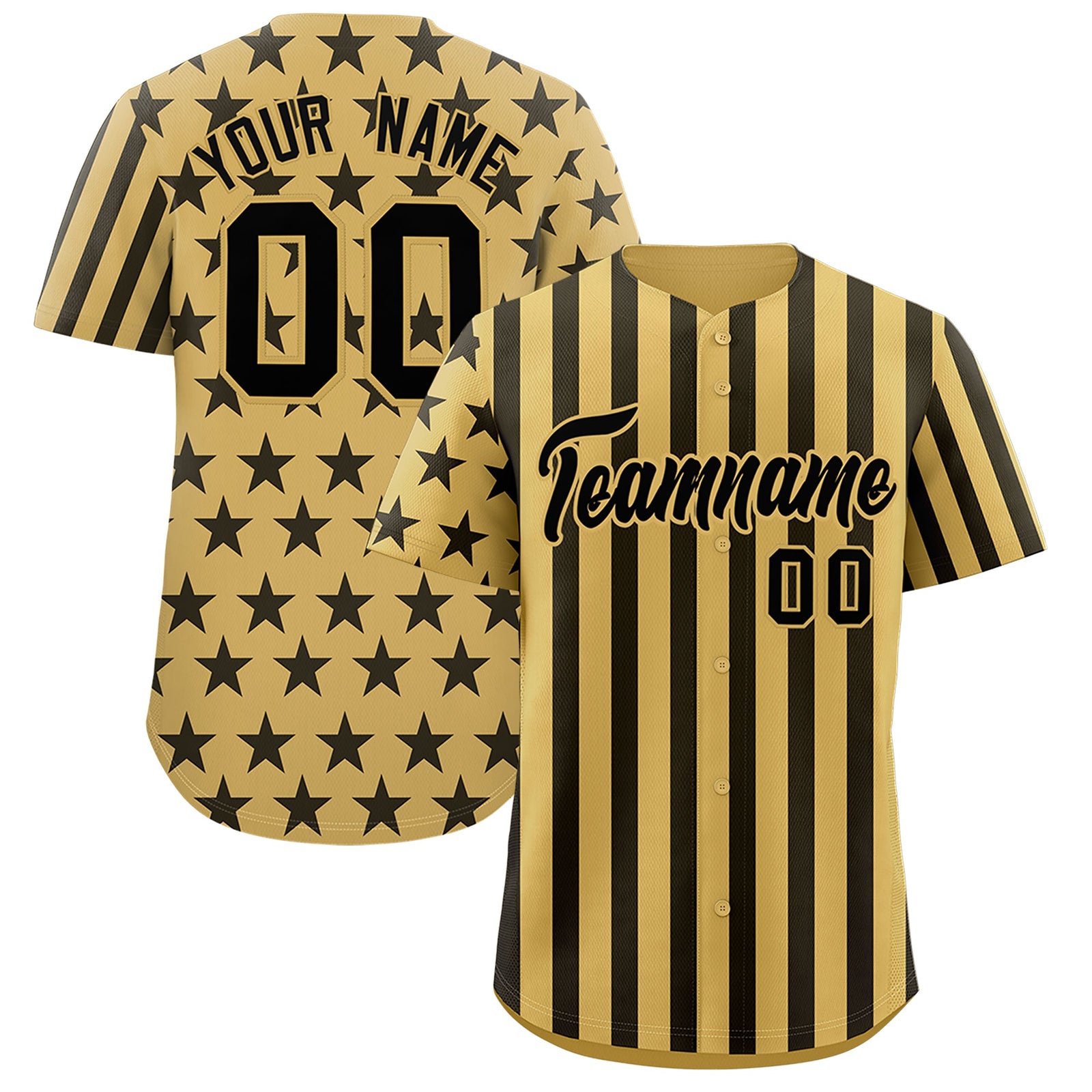 Custom Old Gold Black American Flag Graffiti Pattern Baseball Jersey| KXKSHOP