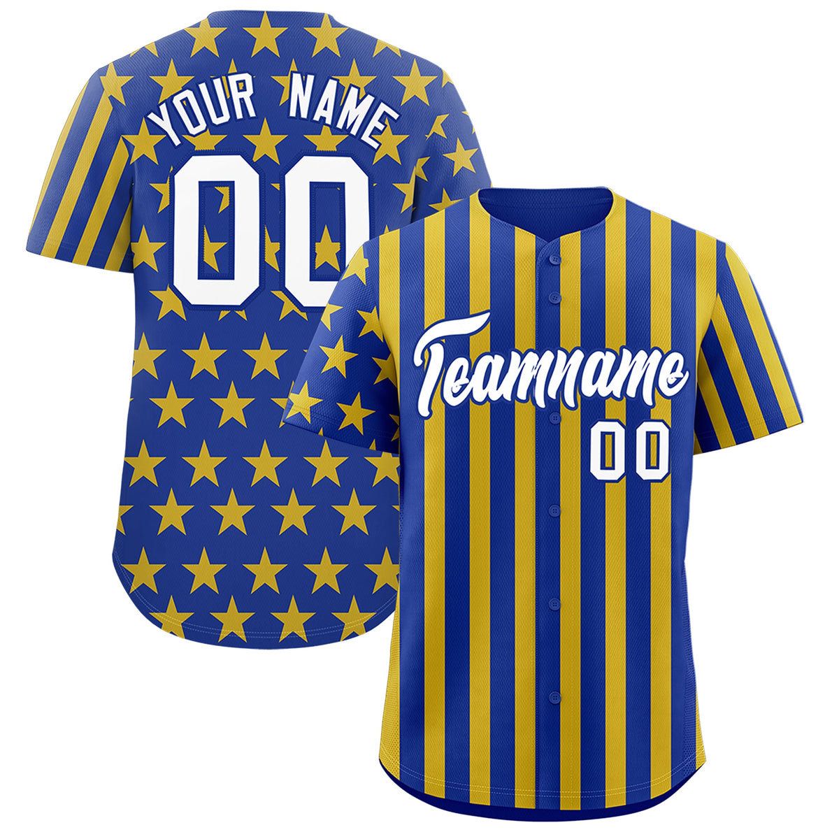 Custom Royal Blue Gold American Flag Graffiti Pattern Baseball Jersey| KXKSHOP