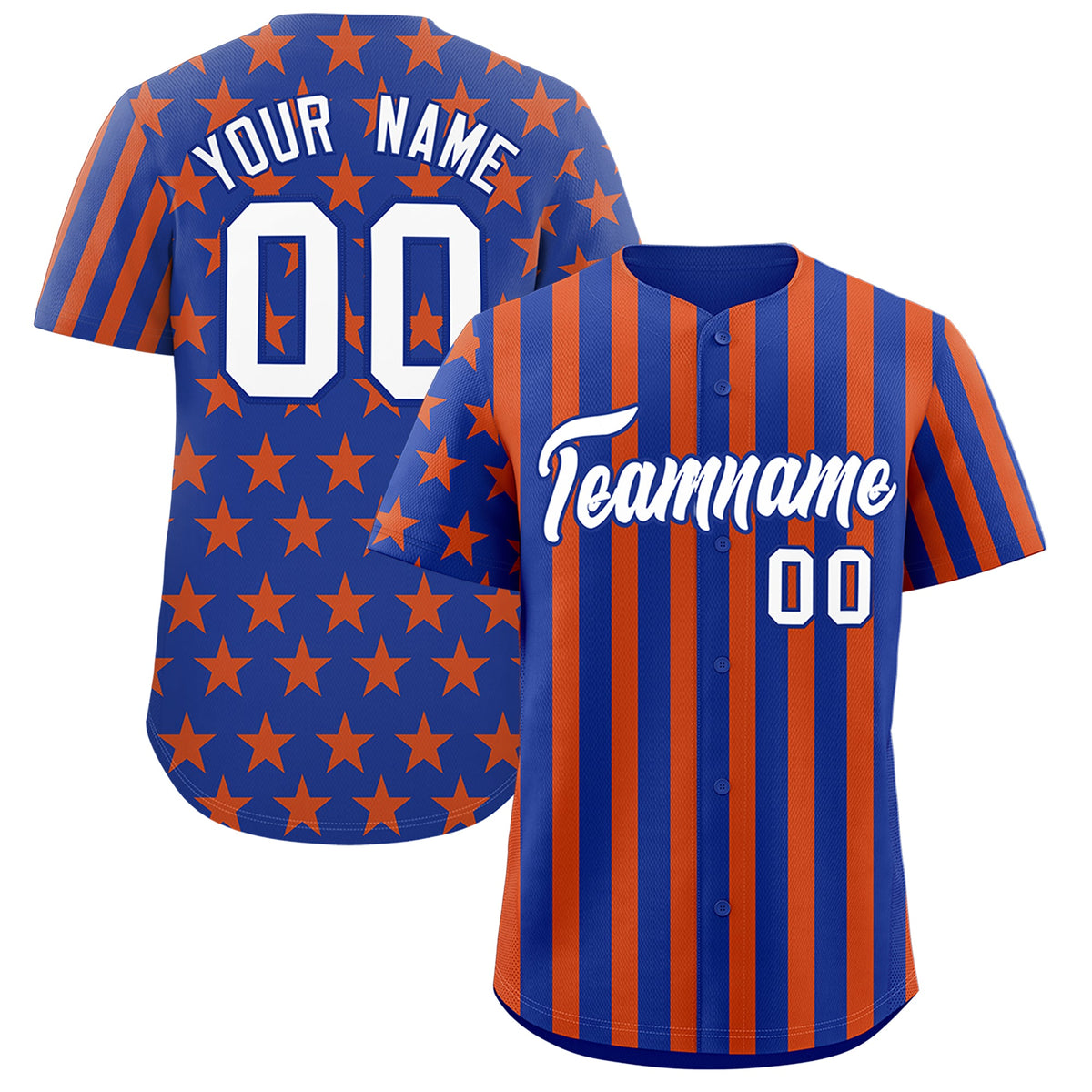 Custom Royal Blue Orange American Flag Graffiti Pattern Baseball Jersey| KXKSHOP