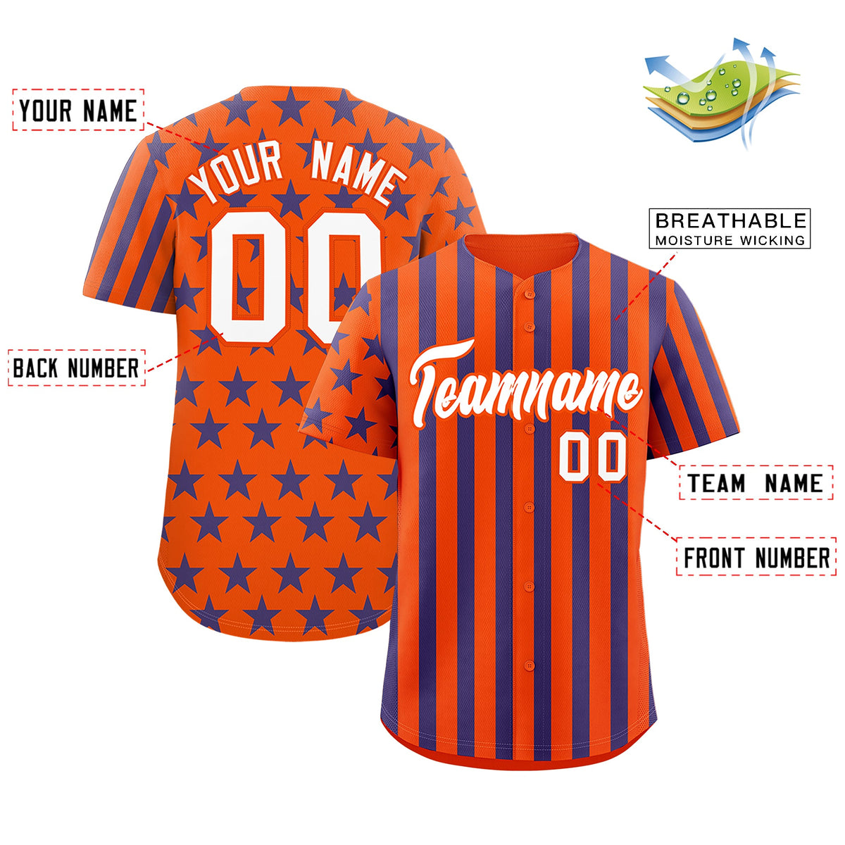 Custom Orange Royal Blue American Flag Graffiti Pattern Baseball Jersey| KXKSHOP