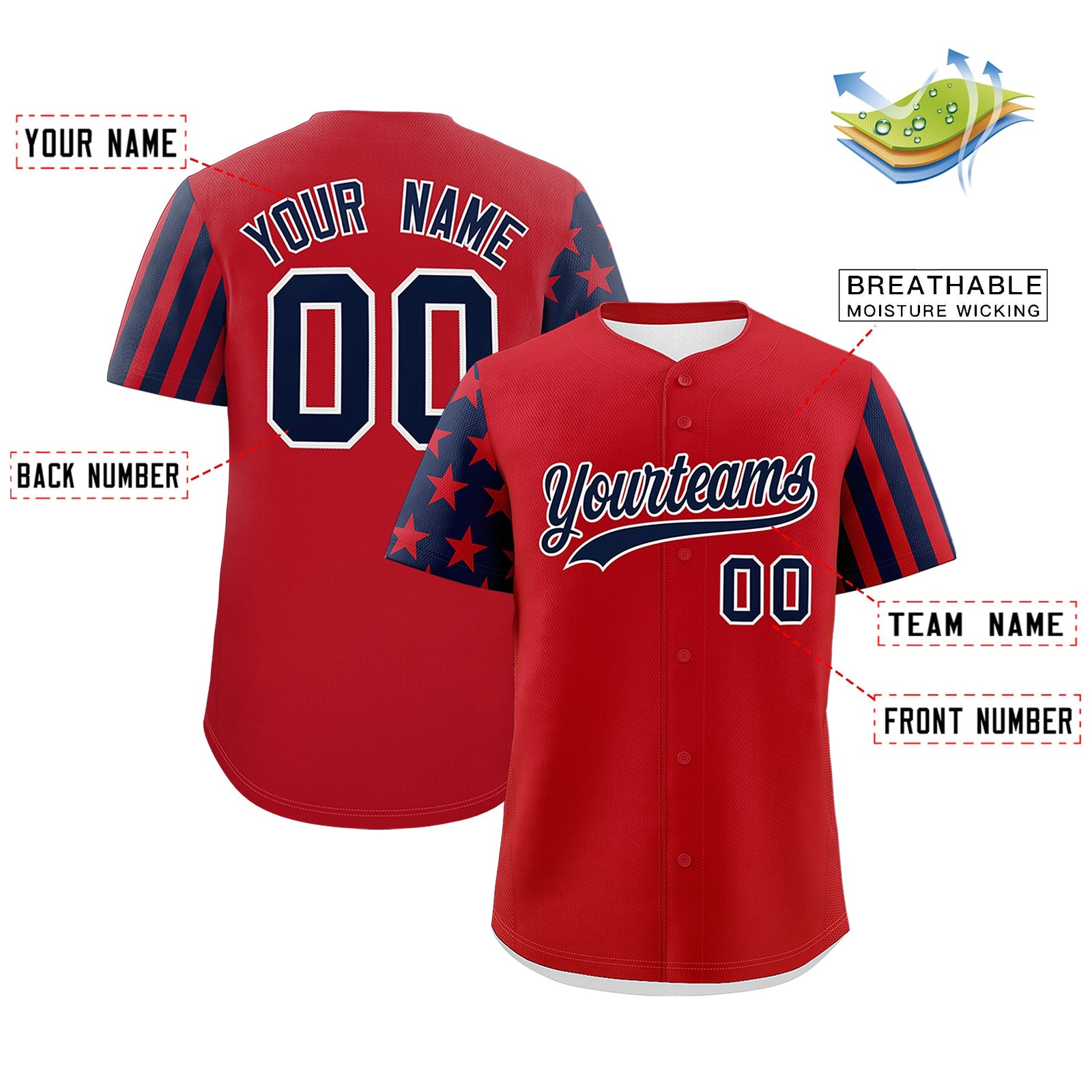 Custom Red Navy Black American Flag Raglan Sleeves Baseball Jersey| KXKSHOP