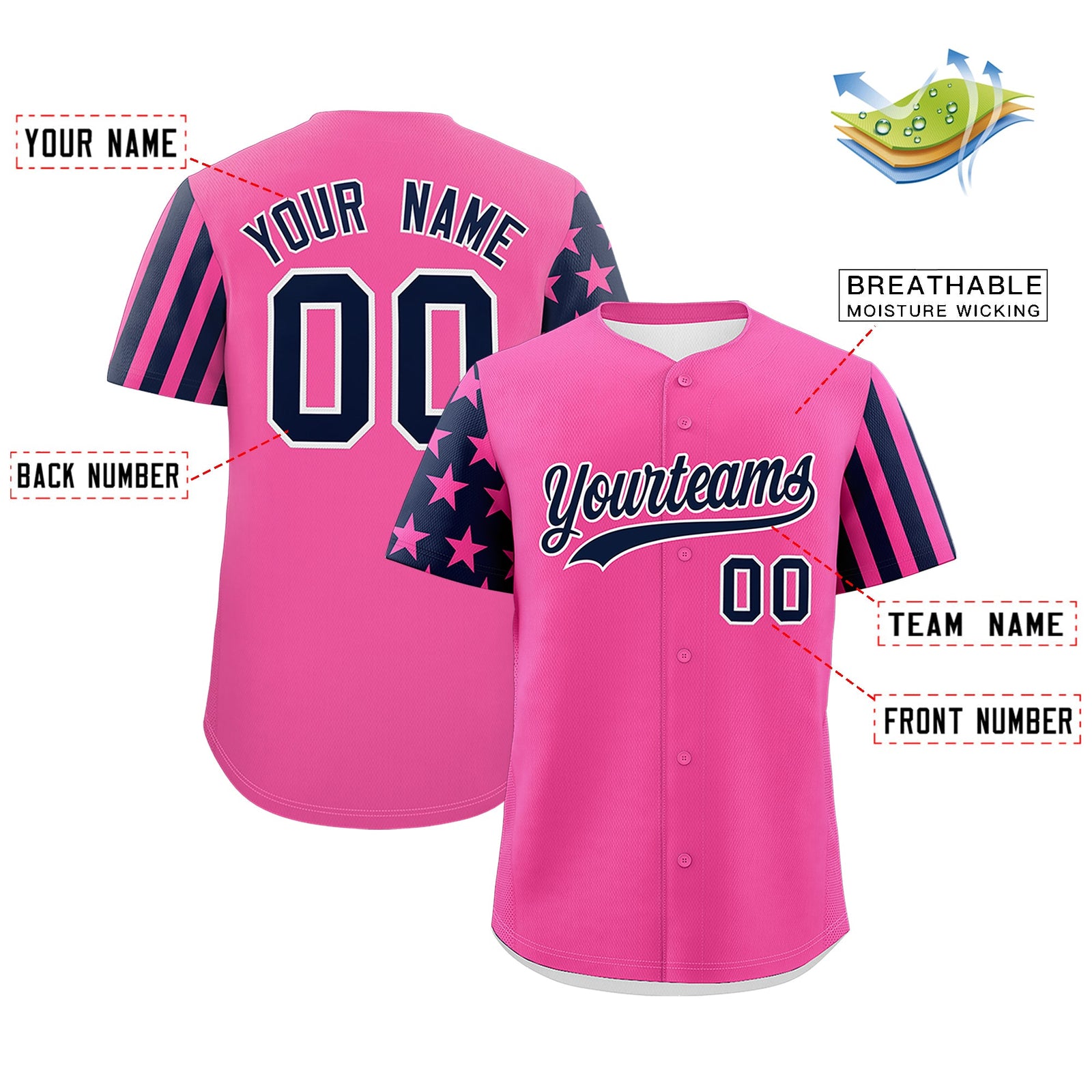 Custom Pink Navy Black American Flag Raglan Sleeves Baseball Jersey| KXKSHOP
