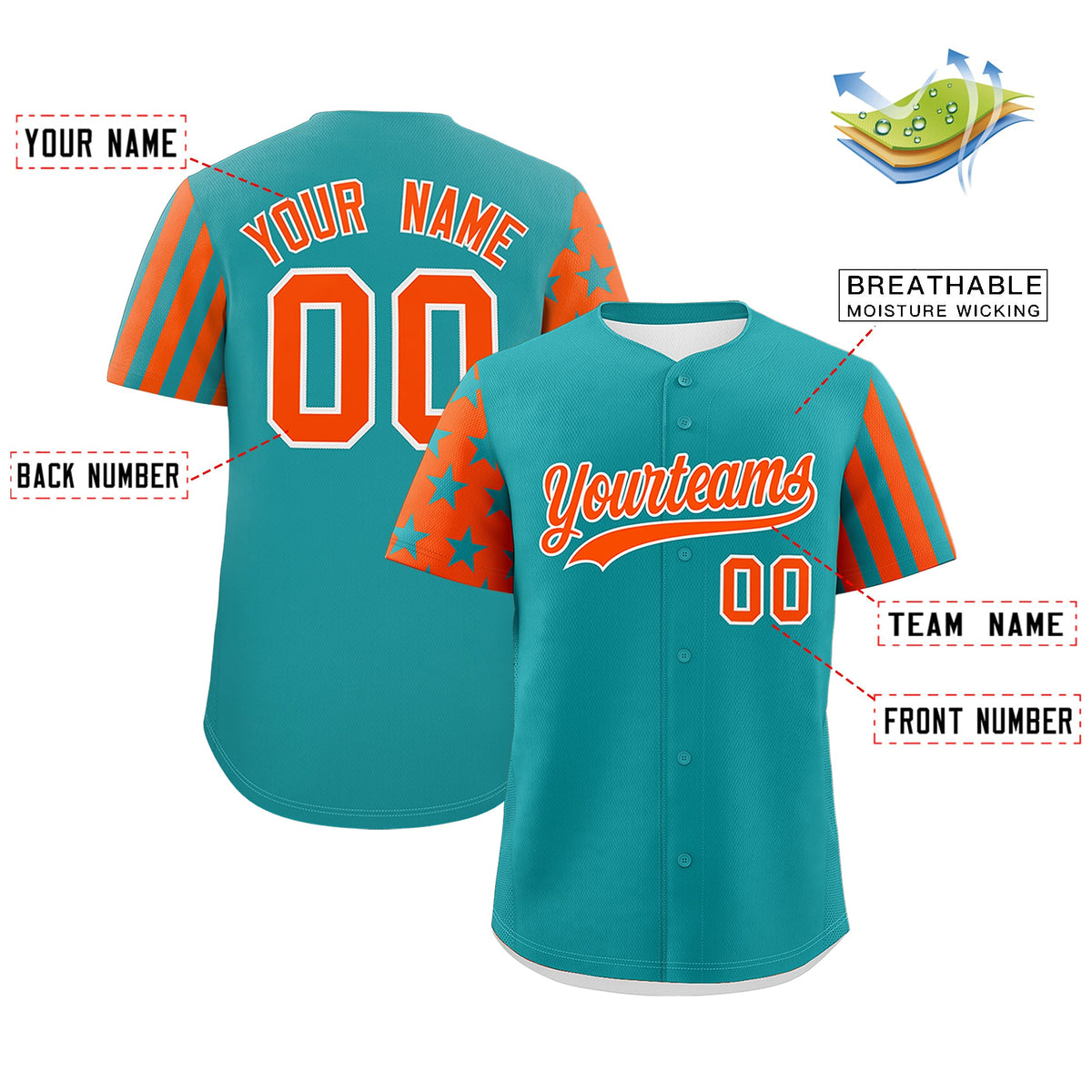 Custom Aqua Orange American Flag Raglan Sleeves Baseball Jersey| KXKSHOP