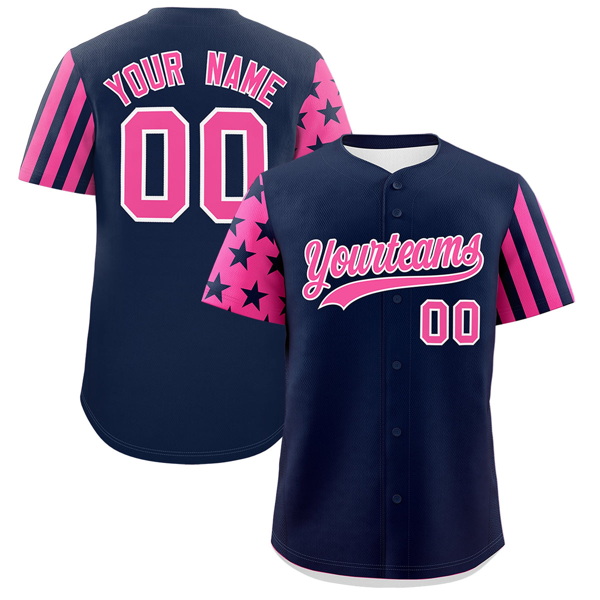 Custom Navy Pink American Flag Raglan Sleeves Baseball Jersey| KXKSHOP