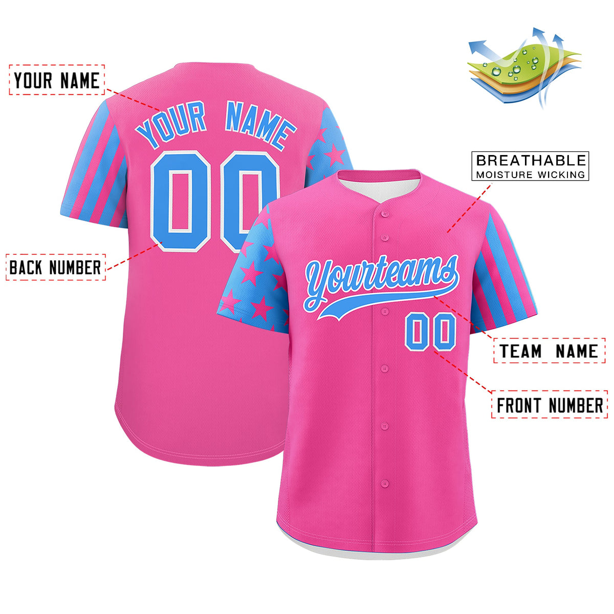 Custom Pink Powder Blue American Flag Raglan Sleeves Baseball Jersey| KXKSHOP