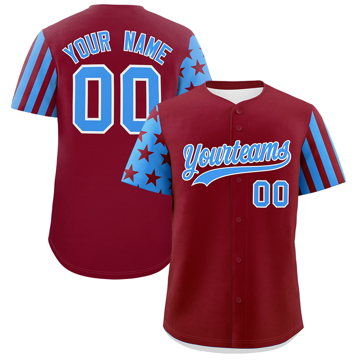 Custom Crimson Powder Blue American Flag Raglan Sleeves Baseball Jersey| KXKSHOP