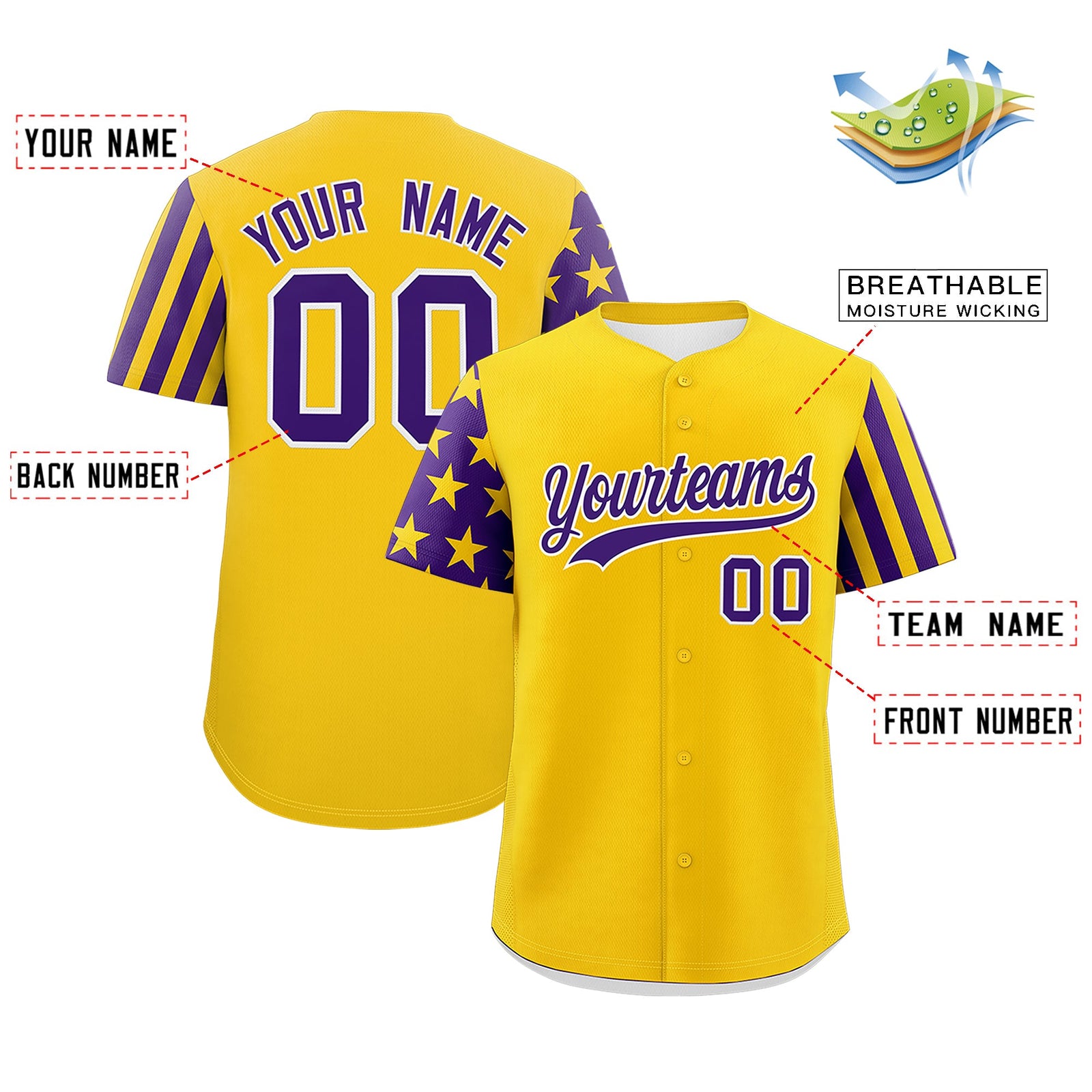 Custom Gold Purple American Flag Raglan Sleeves Baseball Jersey| KXKSHOP