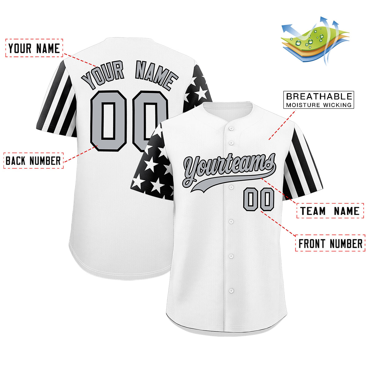 Custom White Black American Flag Raglan Sleeves Baseball Jersey| KXKSHOP