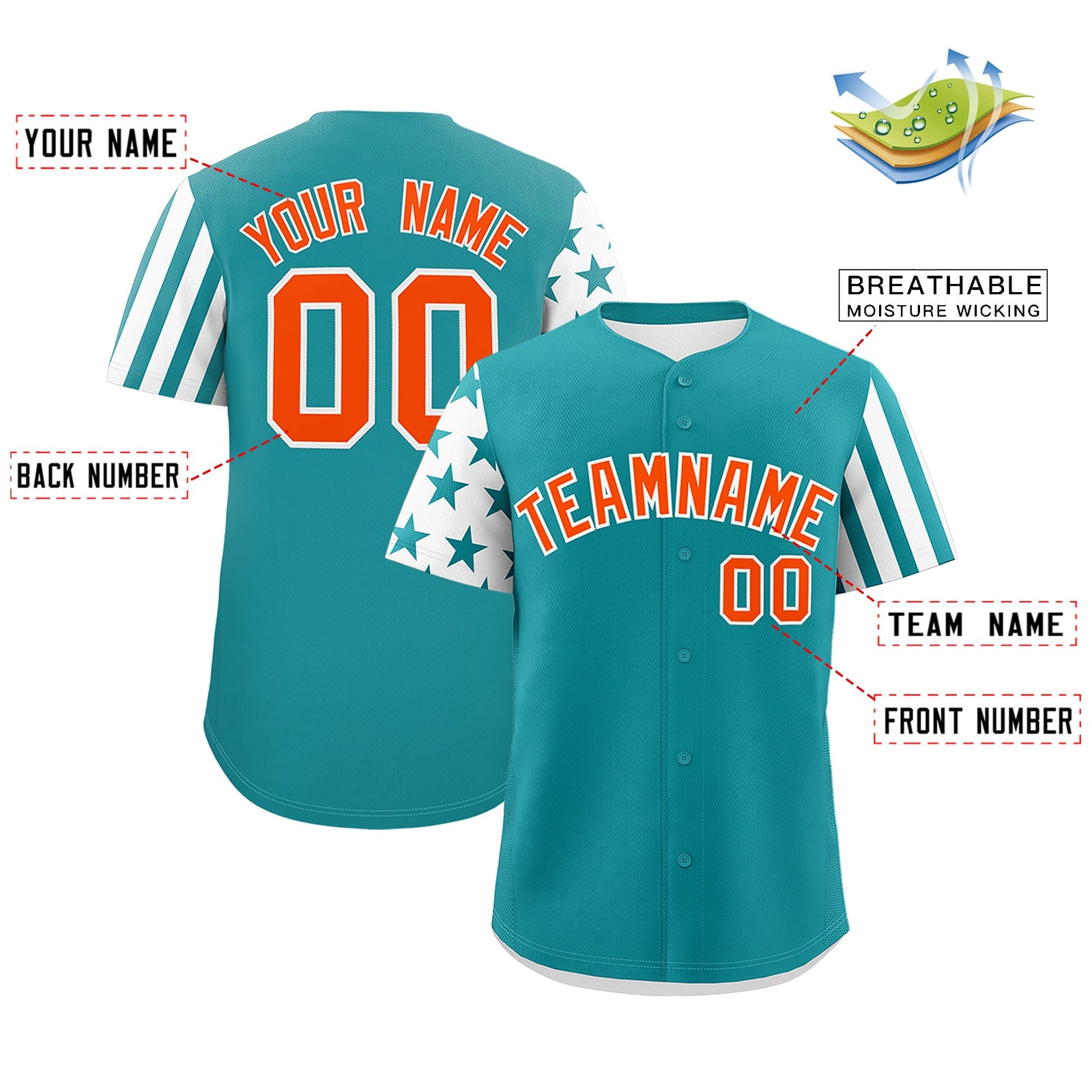 Custom Aqua White American Flag Raglan Sleeves Baseball Jersey| KXKSHOP