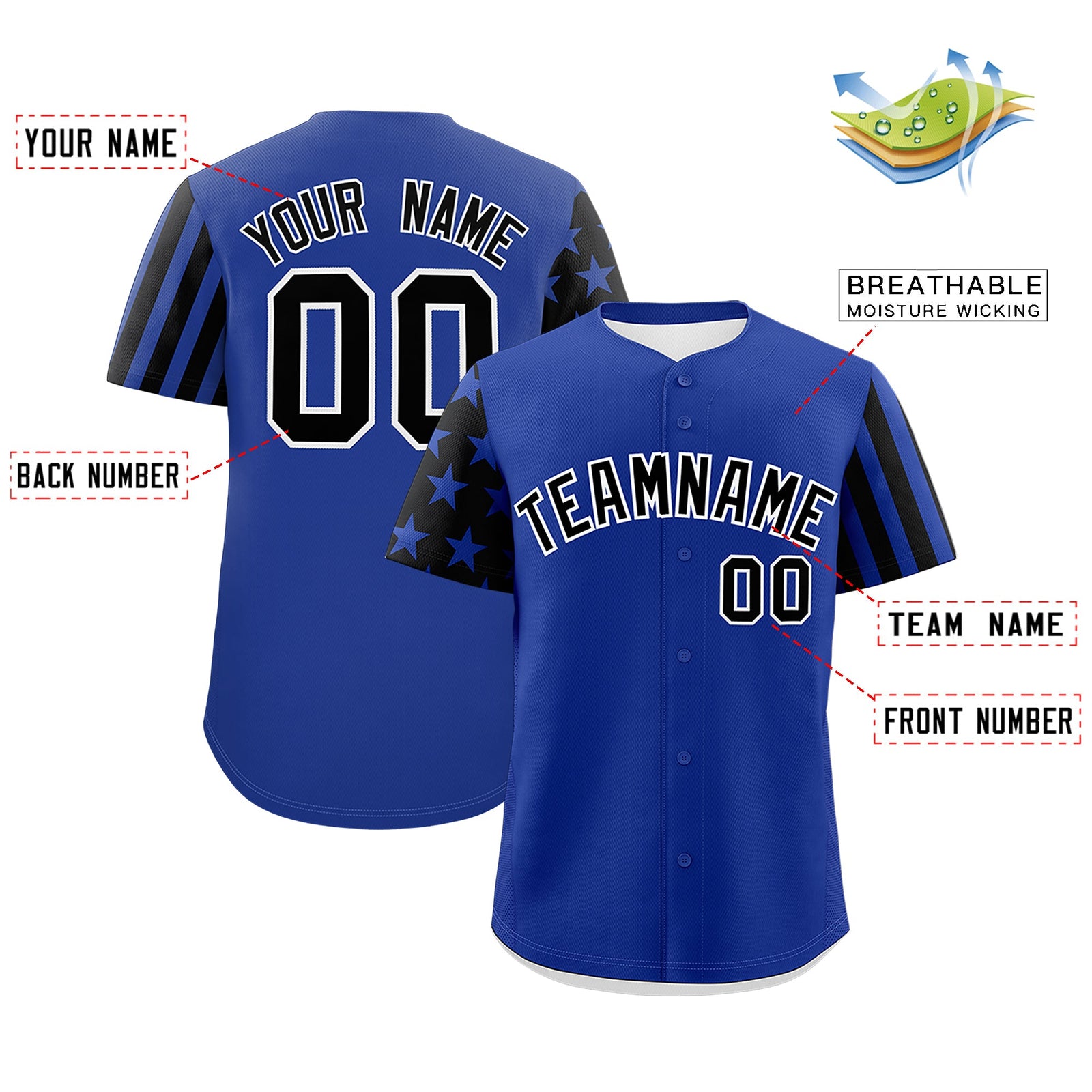 Custom Royal Blue Black American Flag Raglan Sleeves Baseball Jersey| KXKSHOP