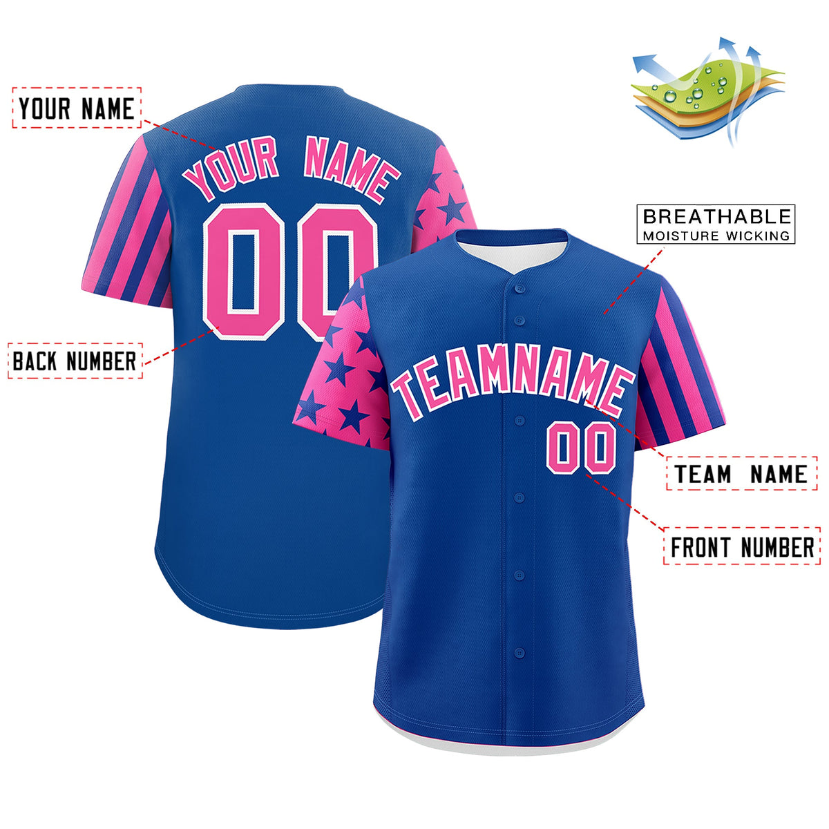 Custom Royal Blue Pink American Flag Raglan Sleeves Baseball Jersey| KXKSHOP