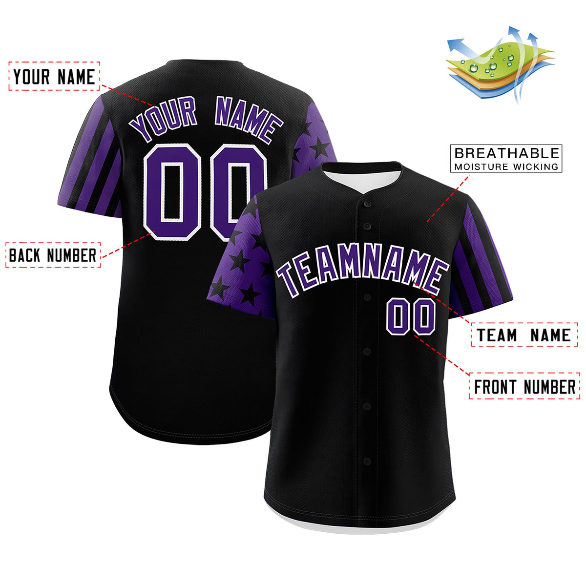 Custom Black Purple American Flag Raglan Sleeves Baseball Jersey| KXKSHOP