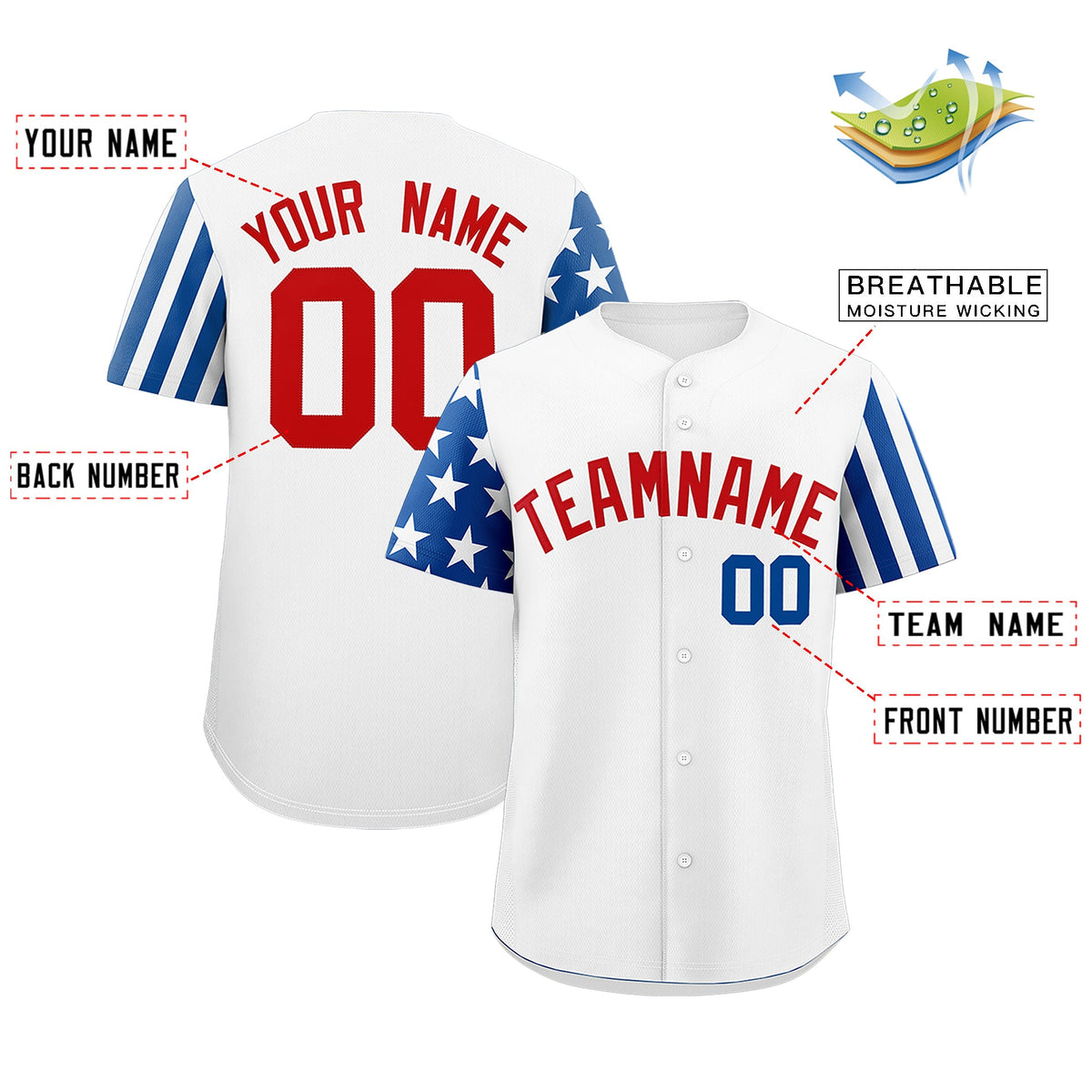 Custom White Royal Blue Red American Flag Raglan Sleeves Baseball Jersey| KXKSHOP