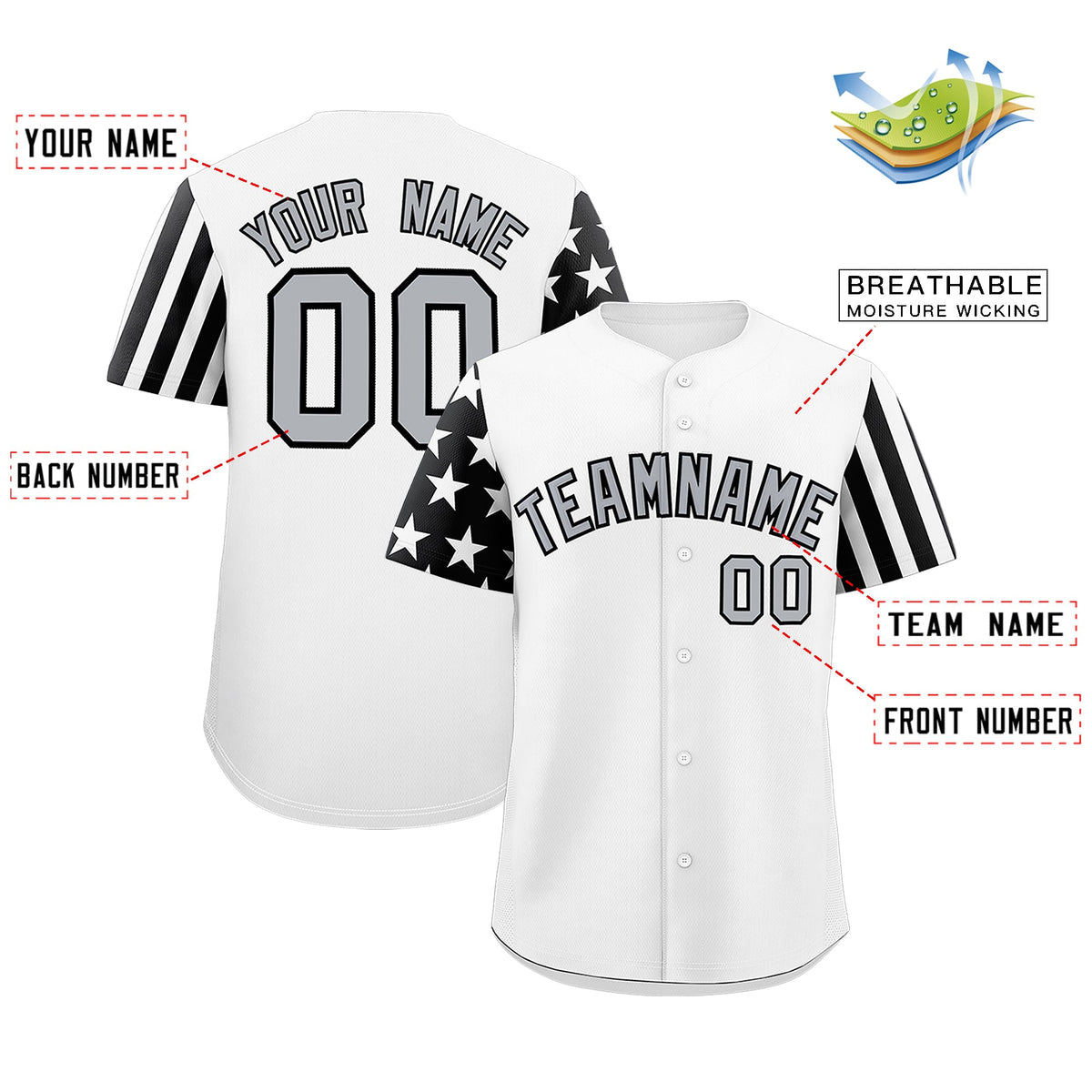 Custom White Black American Flag Raglan Sleeves Baseball Jersey| KXKSHOP