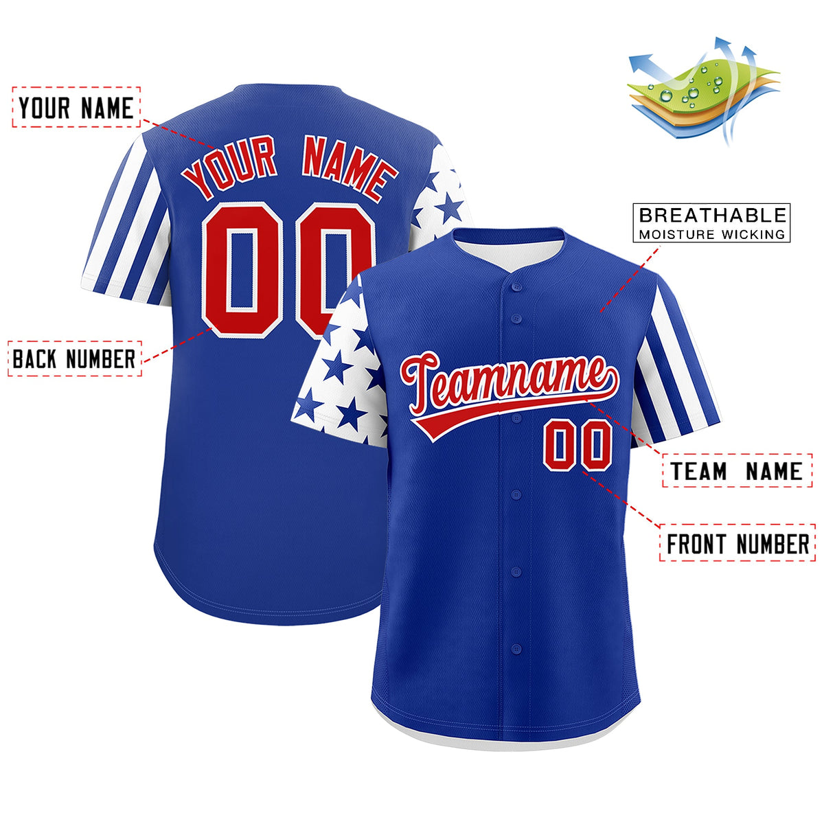 Custom Royal Blue White American Flag Raglan Sleeves Baseball Jersey| KXKSHOP