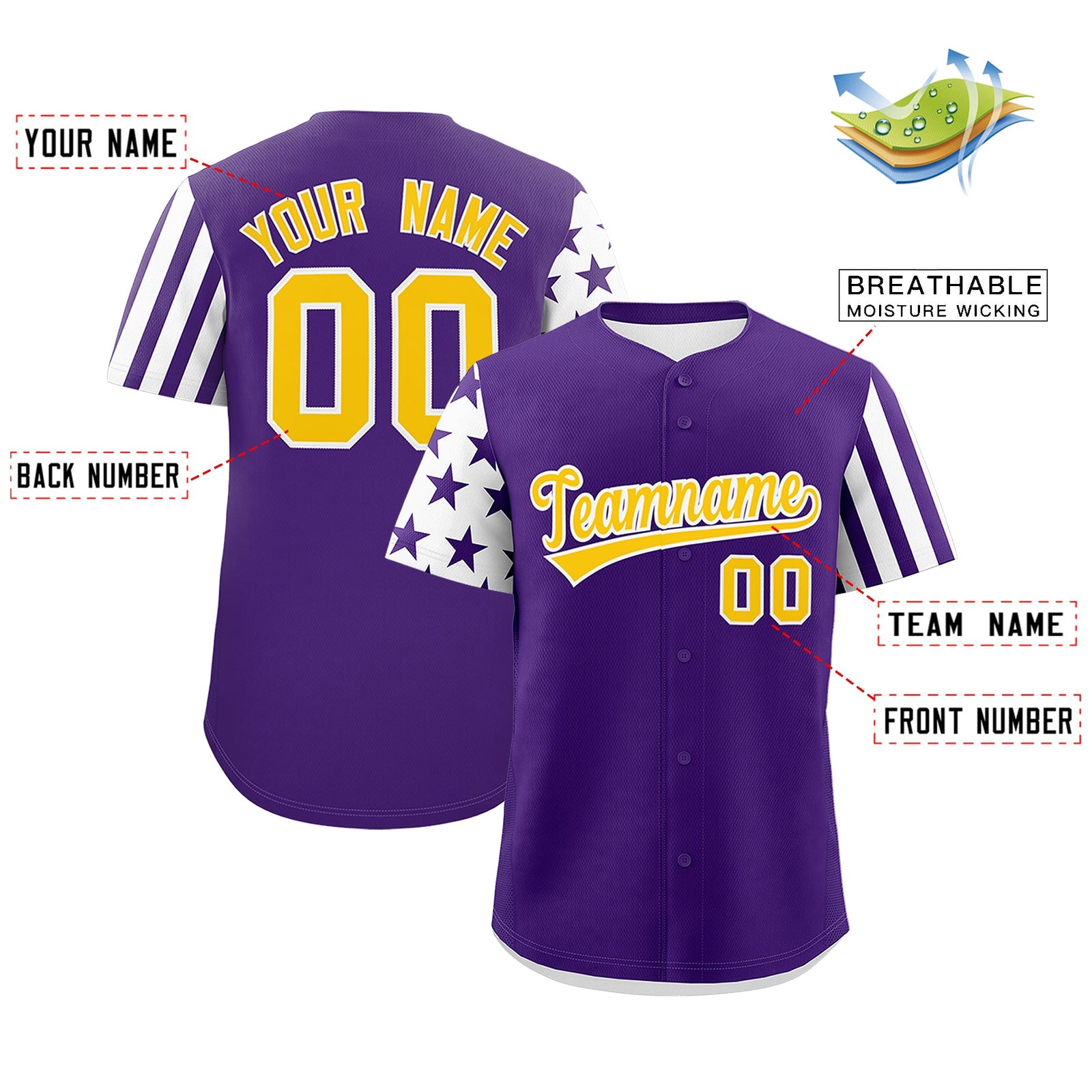 Custom Purple White American Flag Raglan Sleeves Baseball Jersey| KXKSHOP