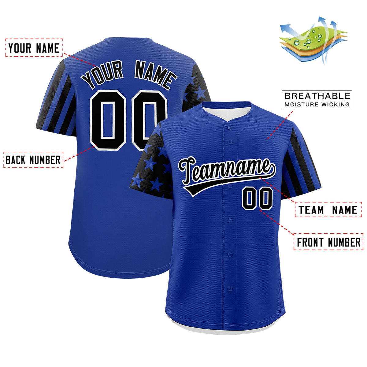Custom Royal Blue Black American Flag Raglan Sleeves Baseball Jersey| KXKSHOP