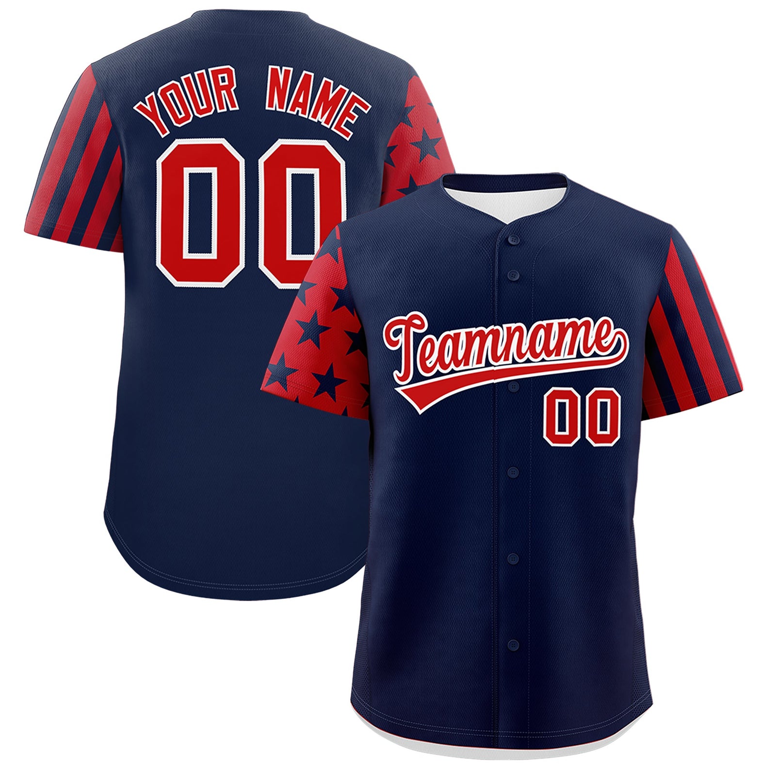Custom Navy Red American Flag Raglan Sleeves Baseball Jersey| KXKSHOP