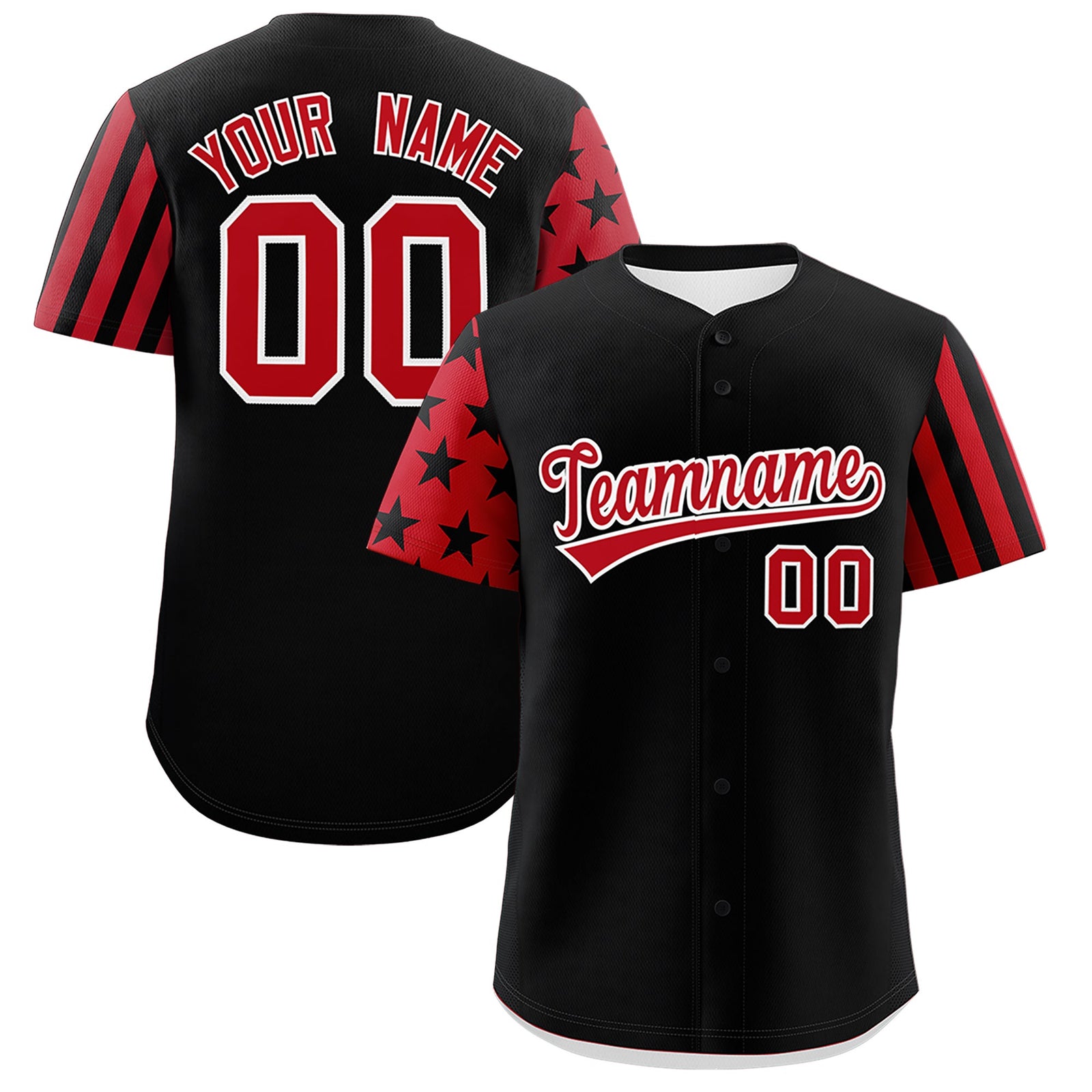 Custom Black Red American Flag Raglan Sleeves Baseball Jersey| KXKSHOP