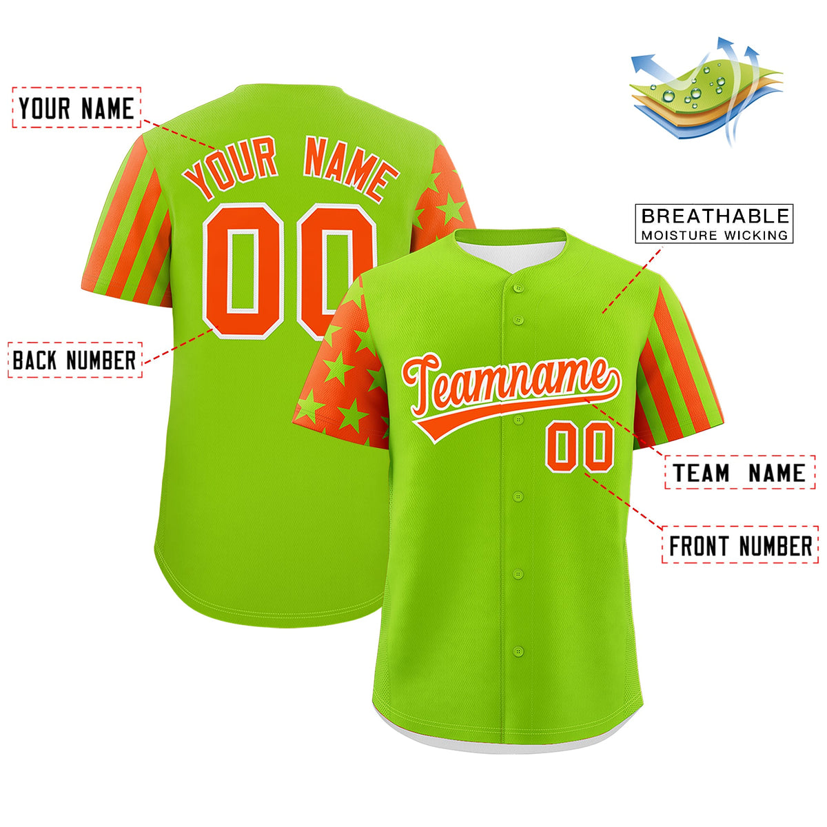 Custom Neon Green Orange American Flag Raglan Sleeves Baseball Jersey| KXKSHOP